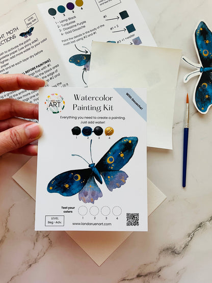 Watercolor painting kit with a butterfly design on a marble surface