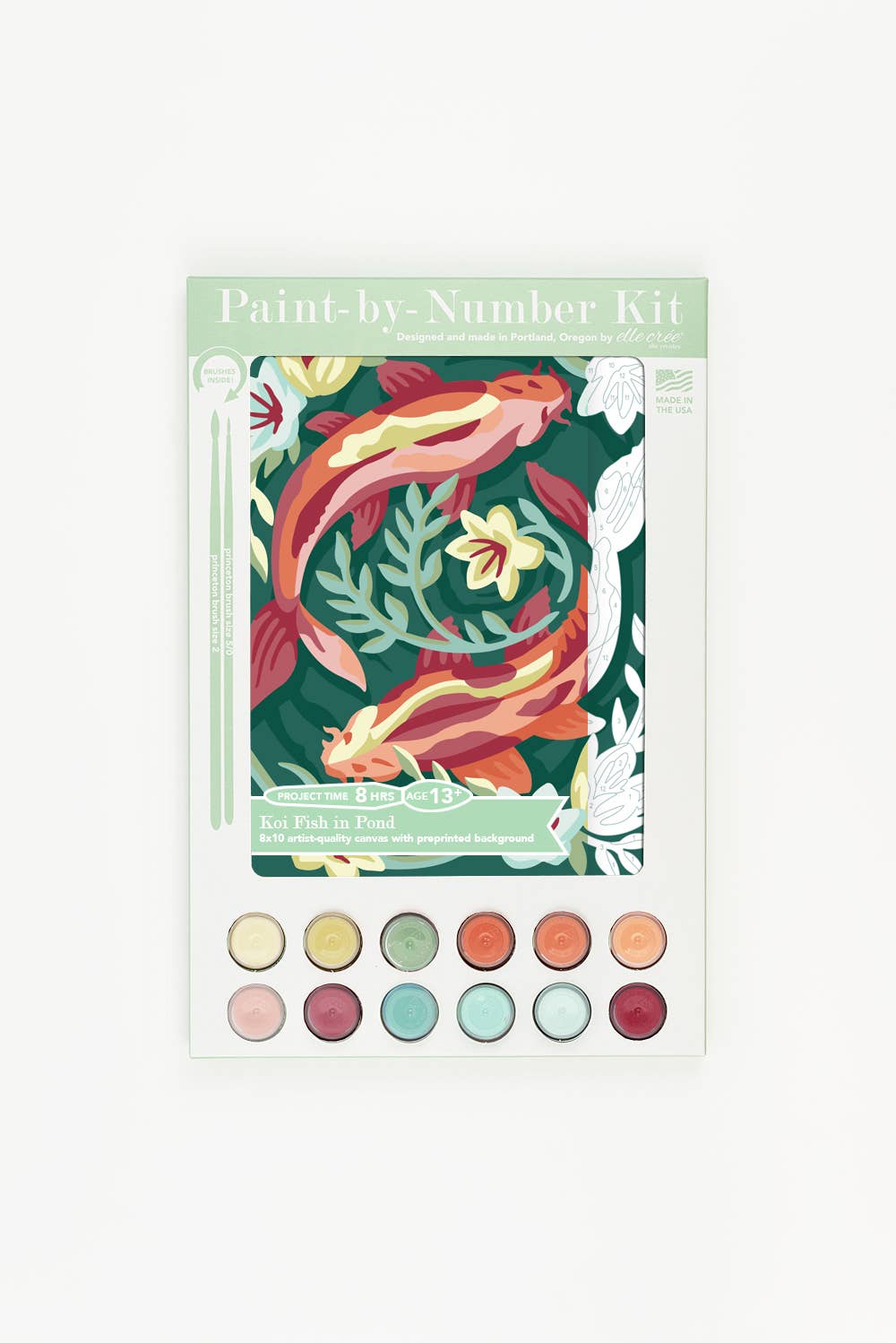Paint-by-Number kit with koi fish design and paint pods on a white background