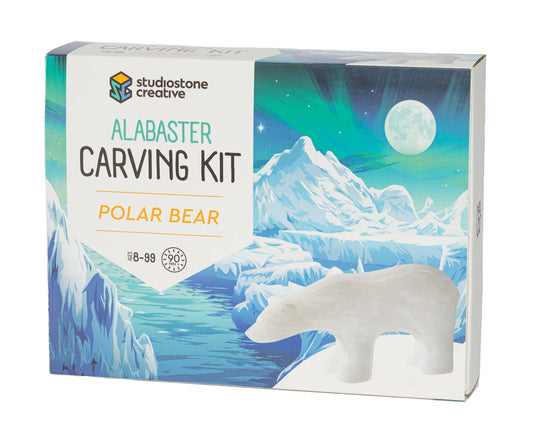 Alabaster carving kit packaging with the polar bear figure.