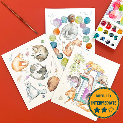 Cozy Cats 3pk Watercolor Painting Kit