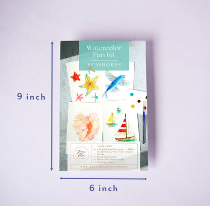 Watercolor Fun Kit with seashore designs on a light purple background