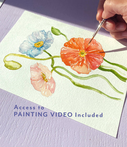 Hand painting a colorful flower design on a piece of paper with text about video access.