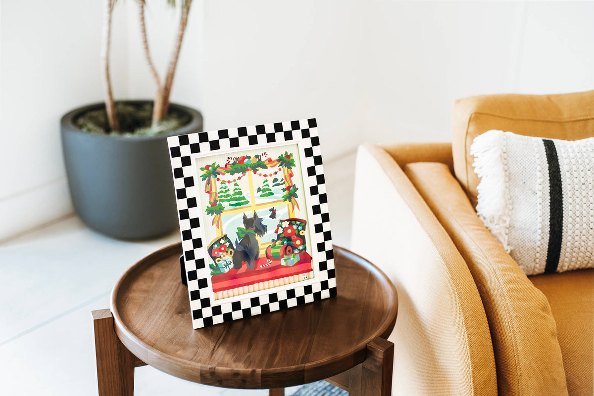A framed finished paint by numbers painting kit