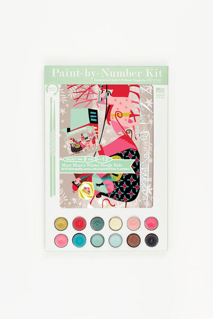 A packaged Paint-by-Number Kit featuring Mary Blair's seasonal artwork featuring a sleigh ride