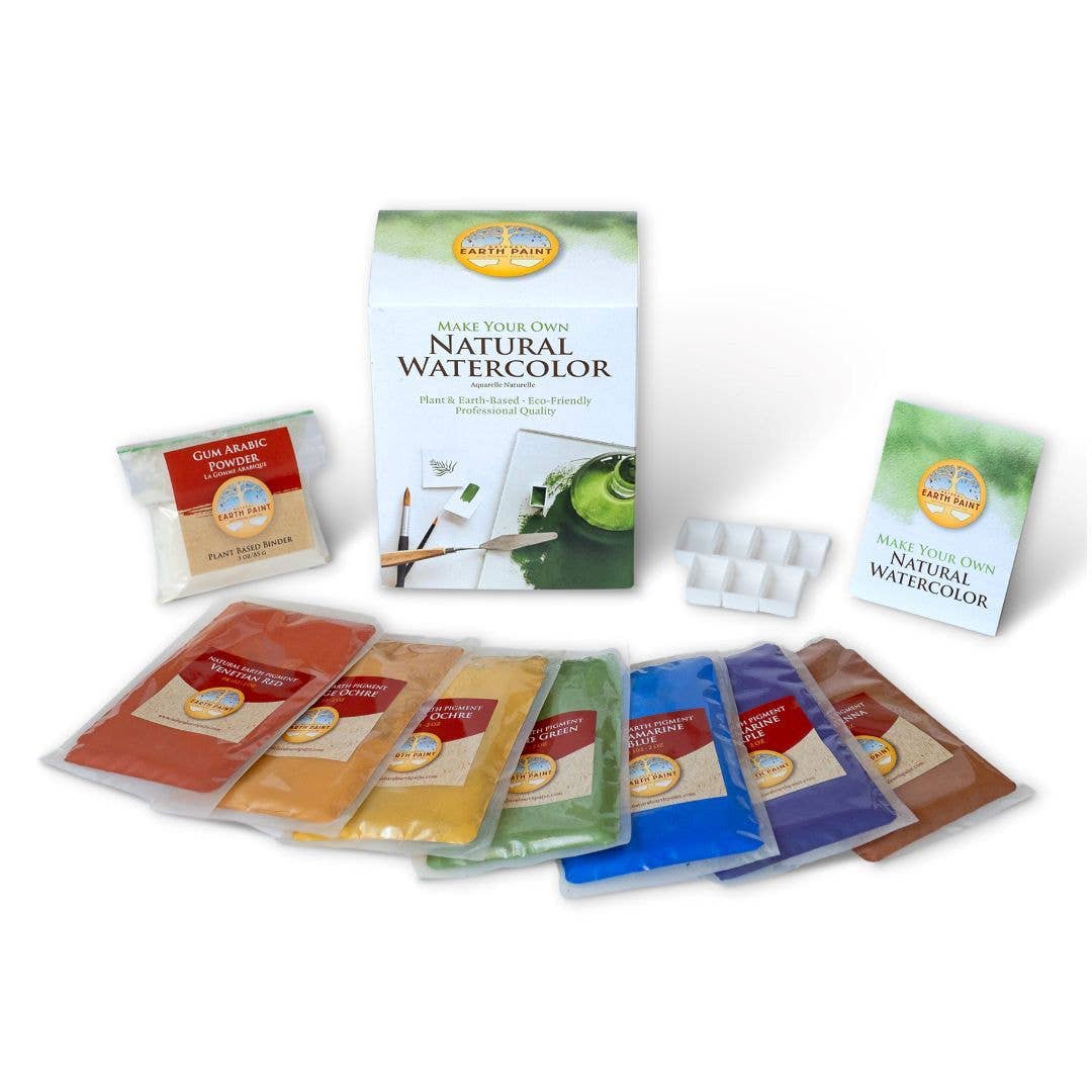 Earth Paint natural watercolor kit with various color packs on a white background
