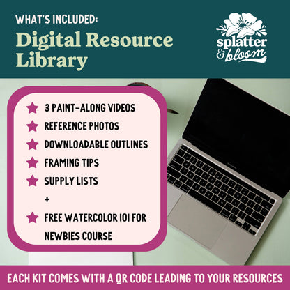 Digital Resource Library with laptop and text overlay on a teal background