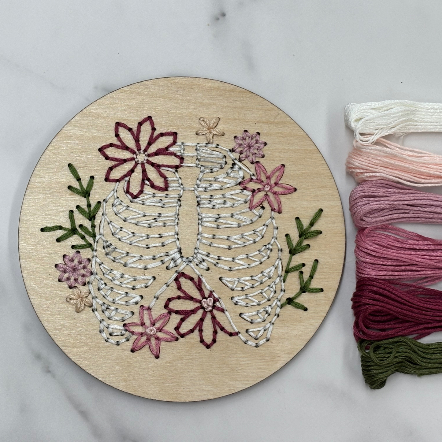 Floral Ribcage Wooden Embroidery DIY Kit: Boxed
