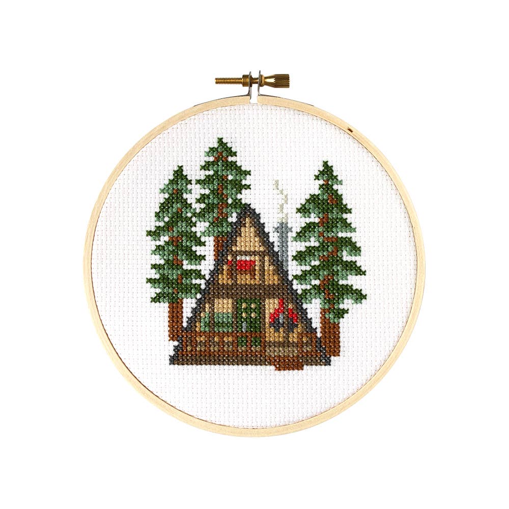 The finished project displayed in its wooden hoop.