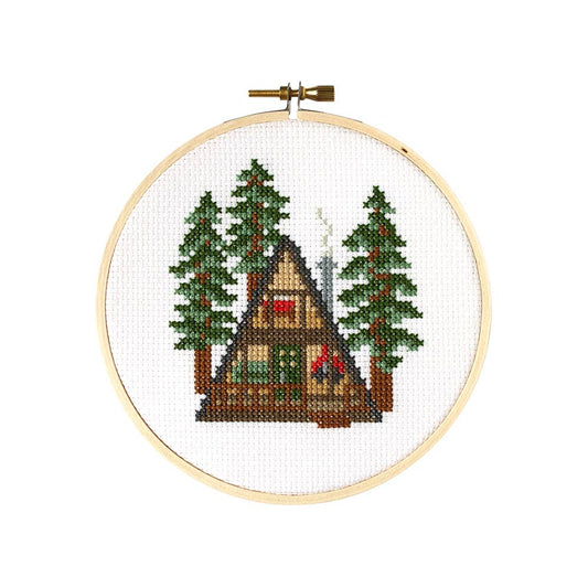 The finished project displayed in its wooden hoop.