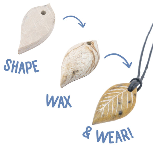 a series of leaf shapes, with increasing levels of shaping and detail showing the progression of the pendent as the project progresses.