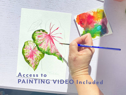 Hand painting a colorful leaf design on a piece of paper with text about video access.